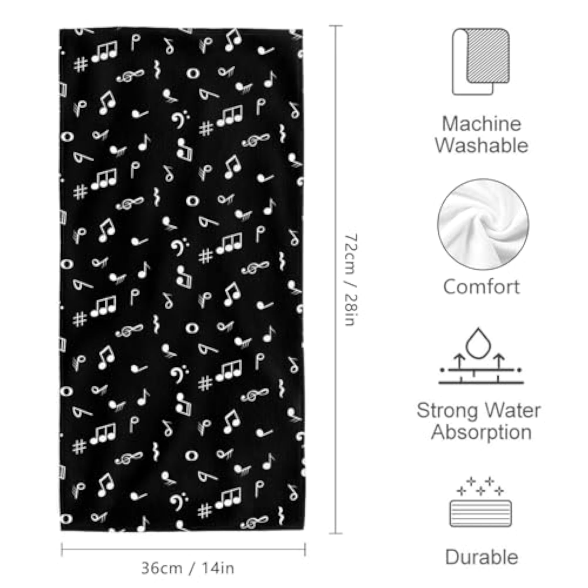 Music Note Bathroom Decor Hand Towel Set of 2